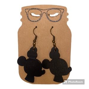 Mickey Mouse black silhouette lightweight pierced hanging wooden earrings